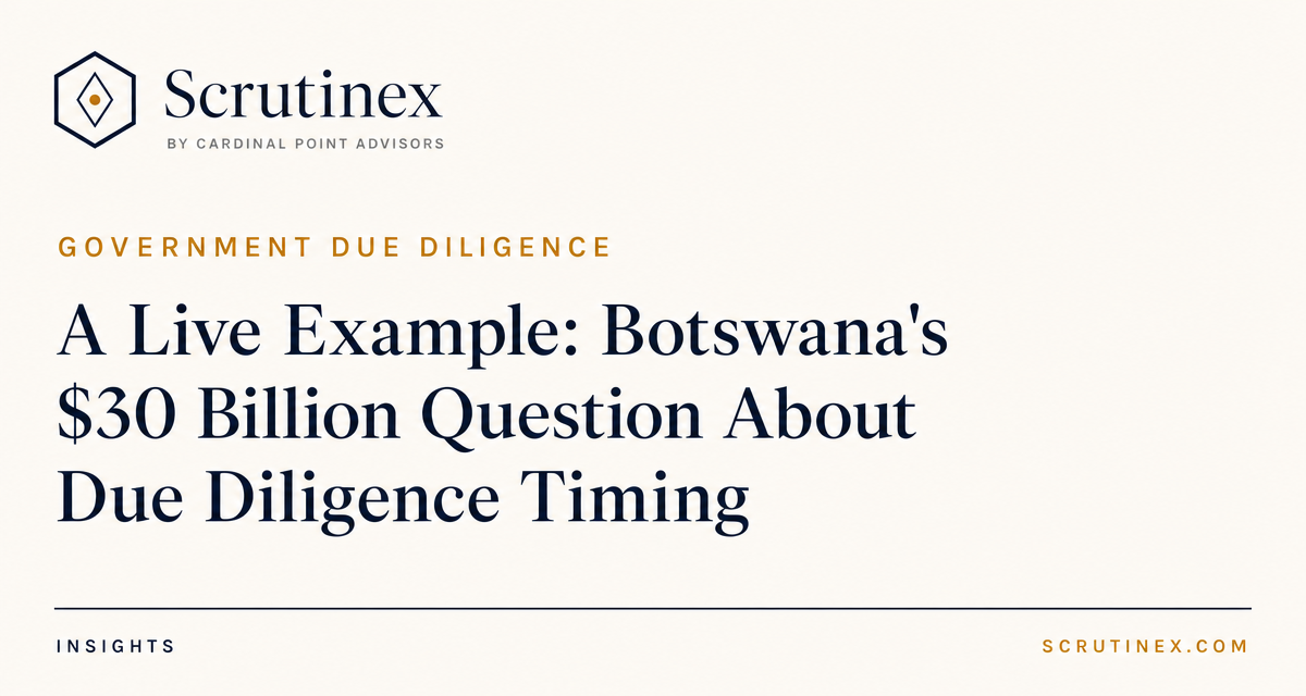 Cover image for “A Live Example: Botswana's $30 Billion Question About When Due Diligence Should Happen”