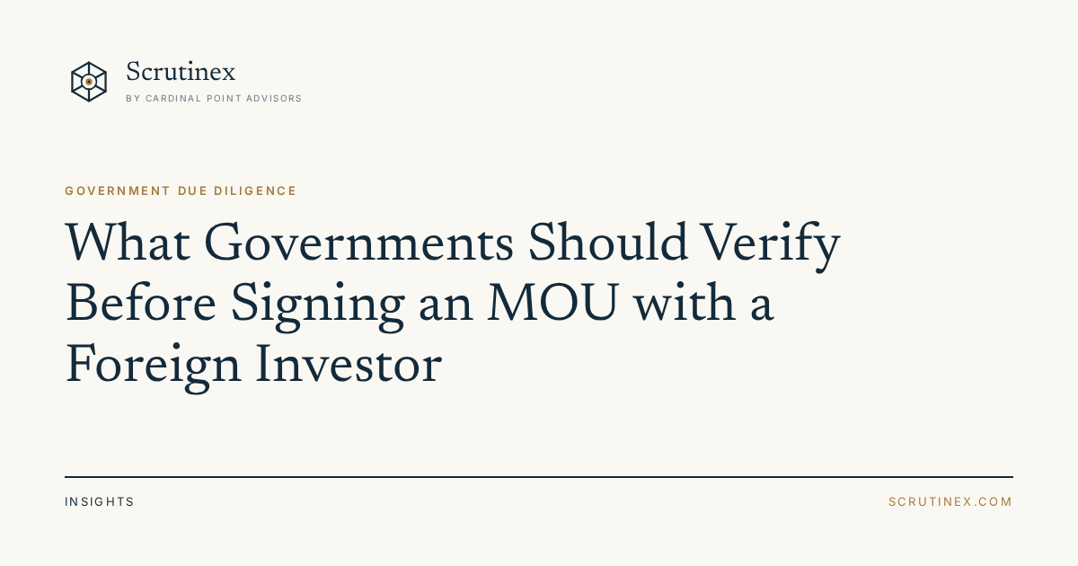 Cover image for “What Governments Should Verify Before Signing an MOU with a Foreign Investor”
